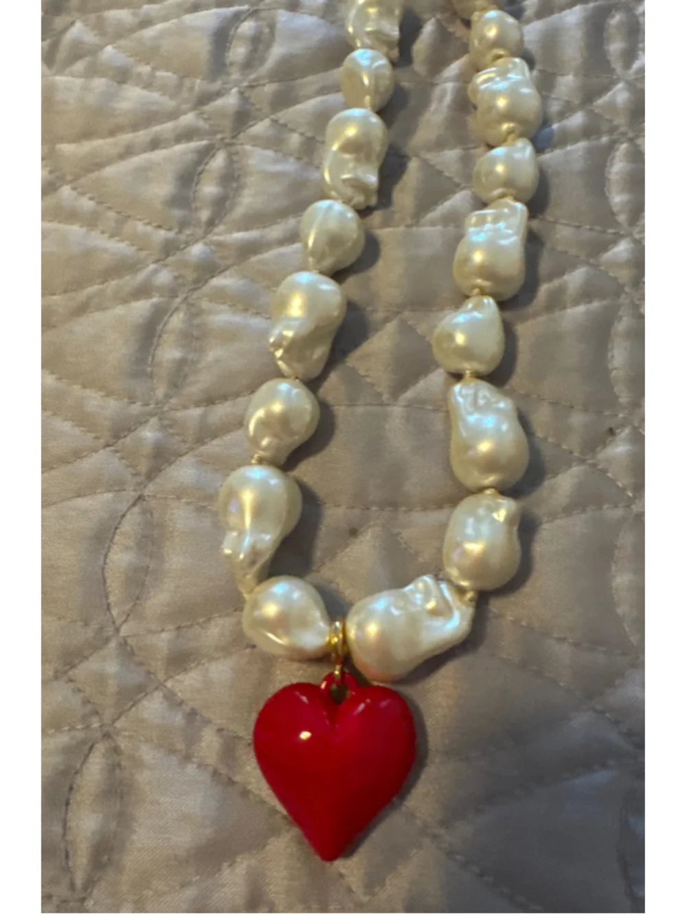 Women's J.Crew Pearl and Red Heart Pendant Necklace, One Size, White/Red 18”